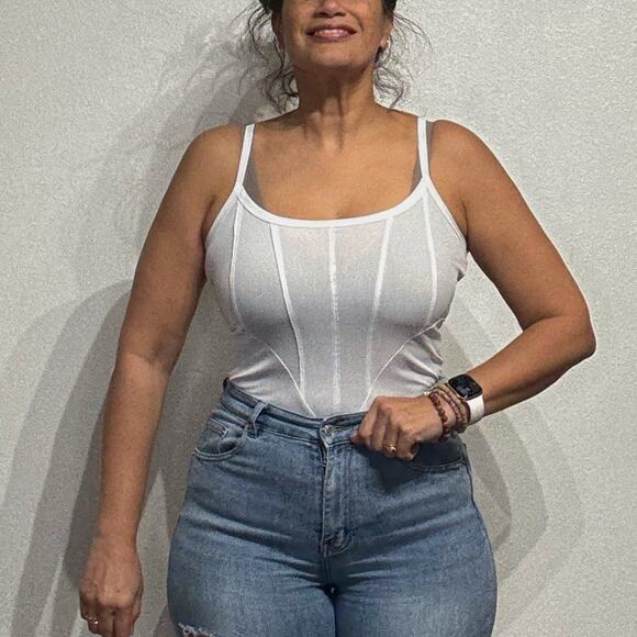 Free People Intimately White Ribbed Thong Bodysuit Sz M - Picture 1 of 14